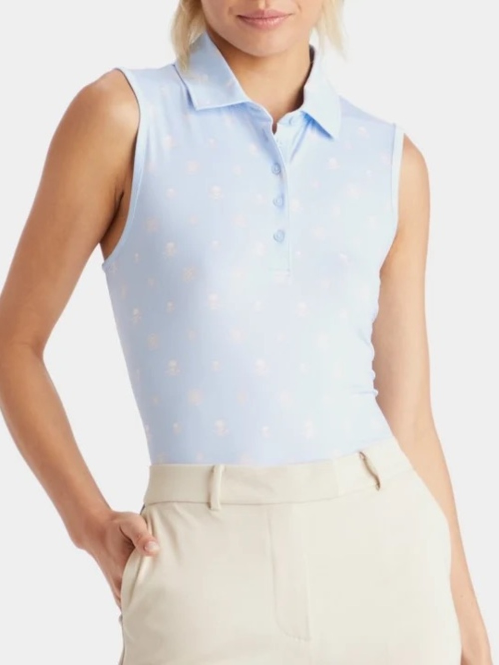 G/FORE Sleeveless Polo Tank Top in Light Blue, golf halter top nwot size large